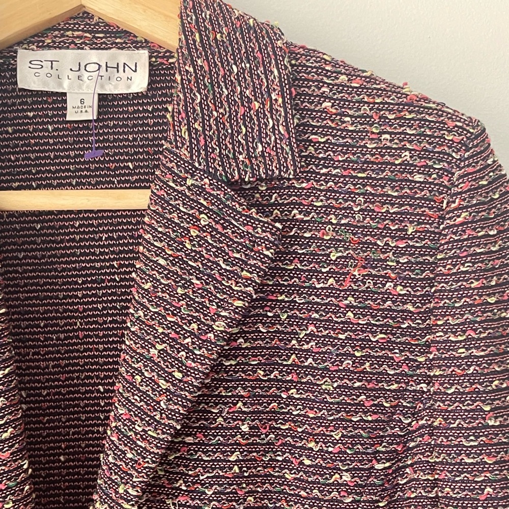 St. John Collection Tweed Blazer Jacket Texture Knit Multicolor - Picture 4 of 11